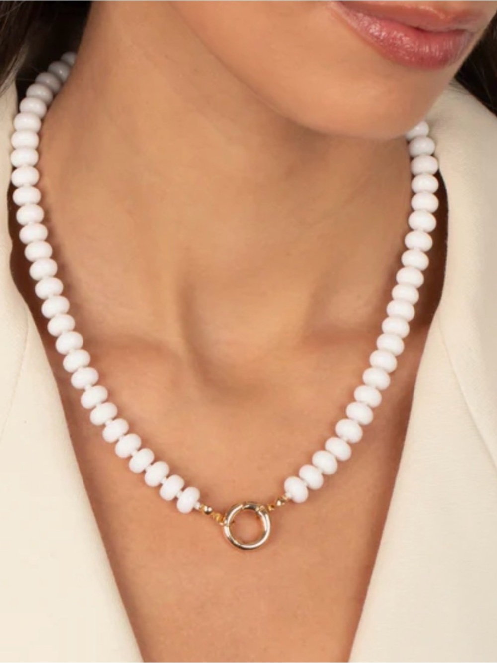 Adina Eden- White Beaded Clicker Necklace + Mother of Pearl Charm (Msrp 70)